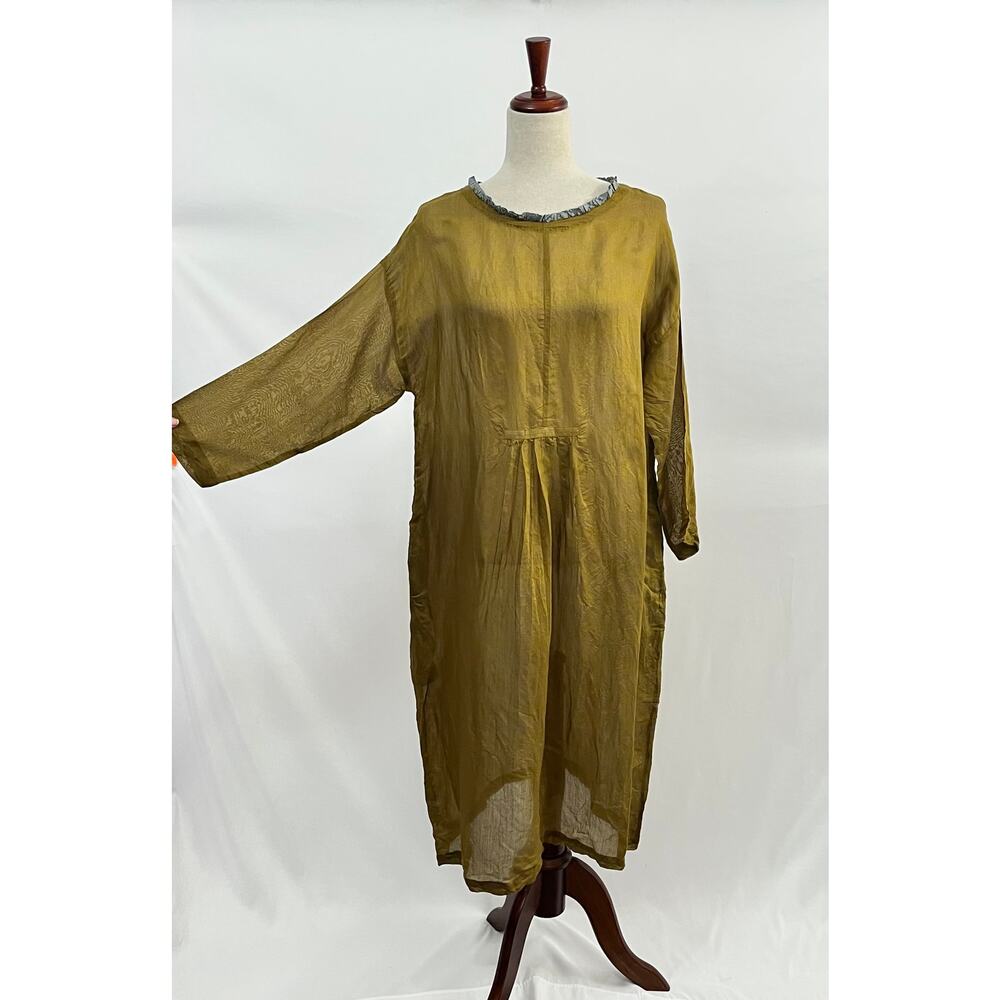 Women's Olive Midi Dress with Ruffle Neck